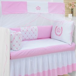 Kit de Berço Americano Coroa Rosa 9 Peças 100% Algodão Kit de Berço Americano Coroa Rosa 9 Peças 100% Algodão