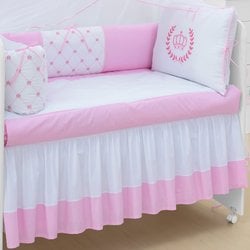 Saia de Berço Coroa Rosa 100% Algodão 2 lados Saia de Berço Coroa Rosa 100% Algodão 2 lados