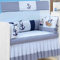 Kit de Berço Americano Urso Marinheiro Marinho 9 Peças 100% Algodão Kit de Berço Americano Urso Marinheiro Marinho 9 Peças 100% Algodão