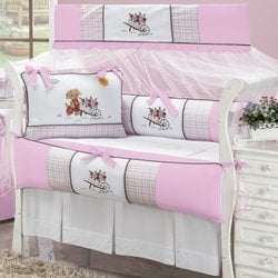 Kit de Berço Americano Florista Rosa 8 Peças 100% Algodão Kit de Berço Americano Florista Rosa 8 Peças 100% Algodão
