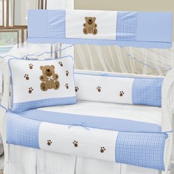 Kit de Berço Americano Urso Capricho Azul 8 Peças 100% Algodão Kit de Berço Americano Urso Capricho Azul 8 Peças 100% Algodão