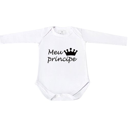 Body Para Bebê Menino Meu Príncipe Branco Manga Longa - M