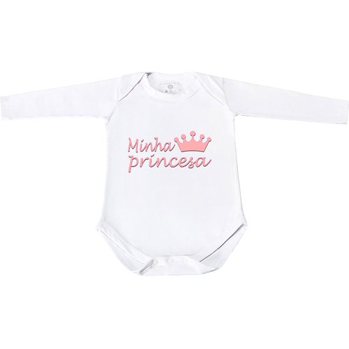 Body Para Bebê Menina Minha Princesa Branco Manga Longa - P