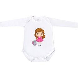 Body Para Bebê Menina Princesa Branco Manga Longa - P Body Para Bebê Menina Princesa Branco Manga Longa - P