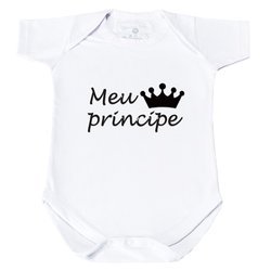 Body Para Bebê Menino Meu Príncipe Branco Manga Curta - P Body Para Bebê Menino Meu Príncipe Branco Manga Curta - P