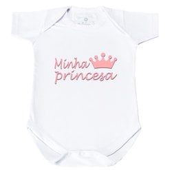 Body Para Bebê Menina Minha Princesa Branco Manga Curta - P Body Para Bebê Menina Minha Princesa Branco Manga Curta - P