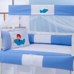 Kit de Berço Americano Aviãozinho Azul 8 Peças 100% Algodão Kit de Berço Americano Aviãozinho Azul 8 Peças 100% Algodão