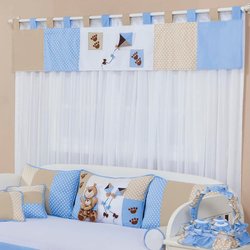 Cortina Bebê Menino Papai Urso Varão Duplo 2,00M Branco/Azul Cortina Bebê Menino Papai Urso Varão Duplo 2,00M Branco/Azul
