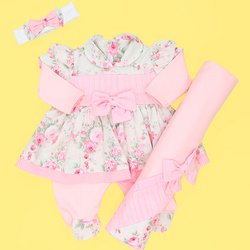 Saída de Maternidade Camponesa Rosa 3 Peças Saída de Maternidade Camponesa Rosa 3 Peças