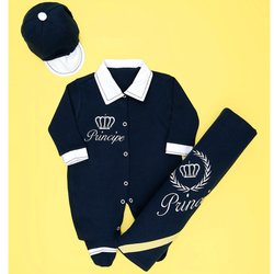 Saída de Maternidade Príncipe Marinho e Branco 3 Peças Saída de Maternidade Príncipe Marinho e Branco 3 Peças