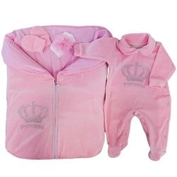 Saída de Maternidade Princesa Strass Rosa 4 Peças Plush Saída de Maternidade Princesa Strass Rosa 4 Peças Plush