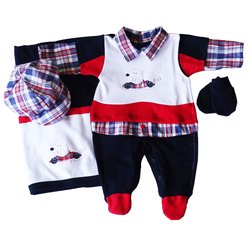 Saída de Maternidade Lorenzo 4 Peças Marinho - Vermelho Saída de Maternidade Lorenzo 4 Peças Marinho - Vermelho