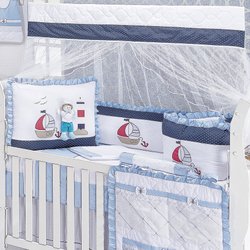 Kit Berço Navio Azul 9 Peças 100% Algodão Kit Berço Navio Azul 9 Peças 100% Algodão