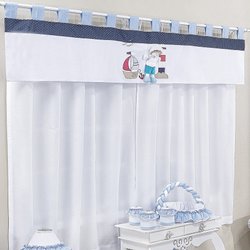 Cortina Quarto de Bebê Navio Azul 3 Peças Cortina Quarto de Bebê Navio Azul 3 Peças