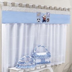 Cortina Quarto de Bebê Baseboll Azul 3 Peças Cortina Quarto de Bebê Baseboll Azul 3 Peças