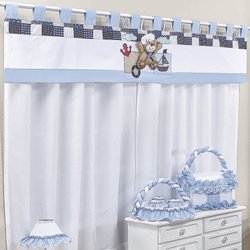 Cortina Quarto de Bebê Urso Popi Azul 3 Peças 2,00M Cortina Quarto de Bebê Urso Popi Azul 3 Peças 2,00M