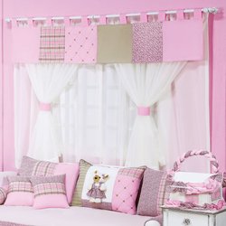 Cortina Quarto Enxoval Bebê Menina Ursa 2,00M Palha - Rosa Cortina Quarto Enxoval Bebê Menina Ursa 2,00M Palha - Rosa