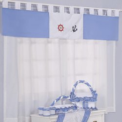 Cortina Quarto de Bebê Urso Marujo Azul 3 Peças Cortina Quarto de Bebê Urso Marujo Azul 3 Peças