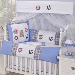 Kit de Berço Americano Urso Marujo Azul 9 Peças 100% Algodão Kit de Berço Americano Urso Marujo Azul 9 Peças 100% Algodão