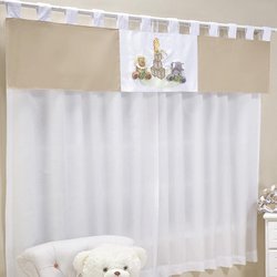Cortina Quarto de Bebê Dadinhos Bege 3 Peças Cortina Quarto de Bebê Dadinhos Bege 3 Peças