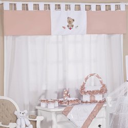 Cortina Quarto de Bebê Meg Rosê 3 Peças Cortina Quarto de Bebê Meg Rosê 3 Peças