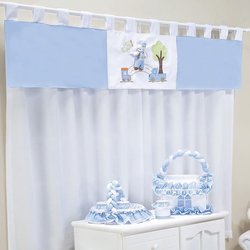 Cortina Quarto de Bebê Edu Azul 3 Peças Cortina Quarto de Bebê Edu Azul 3 Peças