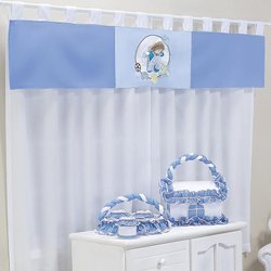 Cortina Quarto de Bebê Caio Azul 3 Peças Cortina Quarto de Bebê Caio Azul 3 Peças