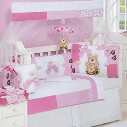 Kit de Berço Americano Mamãe Ursa 9 Peças Americano Rosa Kit de Berço Americano Mamãe Ursa 9 Peças Americano Rosa