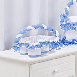 Cesta Decorada Trenzinho Willy Branco - Azul Cesta Decorada Trenzinho Willy Branco - Azul