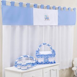 Cortina Quarto de Bebê Trenzinho Willy Azul 3 Peças Cortina Quarto de Bebê Trenzinho Willy Azul 3 Peças