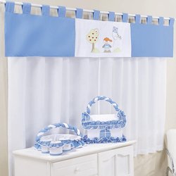 Cortina Quarto de Bebê Pipa Azul 3 Peças Cortina Quarto de Bebê Pipa Azul 3 Peças