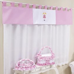 Cortina Para Quarto de Bebê Tati Rosa 3 Peças 2,00M Cortina Para Quarto de Bebê Tati Rosa 3 Peças 2,00M