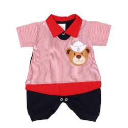 Macacão Verão Urso Marinheiro Marinho com Vermelho Macacão Verão Urso Marinheiro Marinho com Vermelho