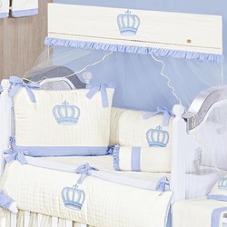 Kit de Berço Realeza Azul 9 Peças 100% Algodão Kit de Berço Realeza Azul 9 Peças 100% Algodão