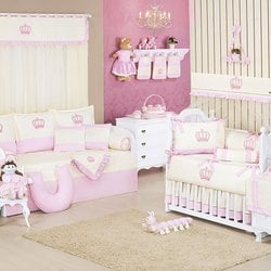 Quarto Bebê Completo Realeza Rosa 100% Algodão Quarto Bebê Completo Realeza Rosa 100% Algodão