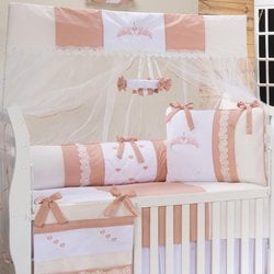 Kit Berço Sonho de Princesa Salmão 100% Algodão 8 Peças Kit Berço Sonho de Princesa Salmão 100% Algodão 8 Peças