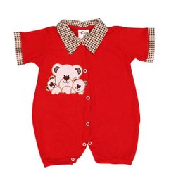 Macacão Verão Família Urso Vermelho Xadrez Macacão Verão Família Urso Vermelho Xadrez