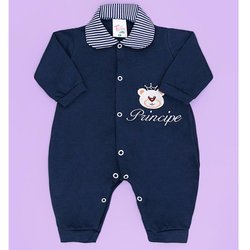 Macacão Manga Longa Príncipe Urso Marinho Menino - P Macacão Manga Longa Príncipe Urso Marinho Menino - P