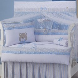 Kit Berço Urso Baby Azul Americano Com Mosquiteiro 9 Peças Kit Berço Urso Baby Azul Americano Com Mosquiteiro 9 Peças