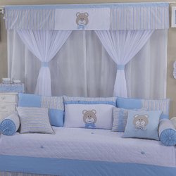 Cortina Quarto Bebê Urso Baby Azul 2,20M Cortina Quarto Bebê Urso Baby Azul 2,20M