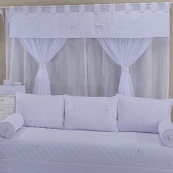 Cortina Quarto Bebê Laços Branco 2,20M Cortina Quarto Bebê Laços Branco 2,20M