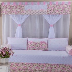Cortina Quarto Bebê Laços Rosa 2,20M Cortina Quarto Bebê Laços Rosa 2,20M