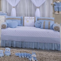 Kit Cama Babá Birds Azul 6 Peças Bebê Menino 100% Algodão Kit Cama Babá Birds Azul 6 Peças Bebê Menino 100% Algodão