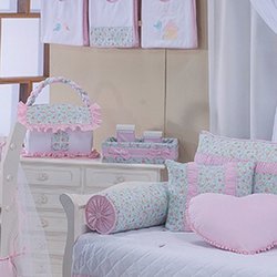 Cesta Decorada Birds Rosa Cesta Decorada Birds Rosa