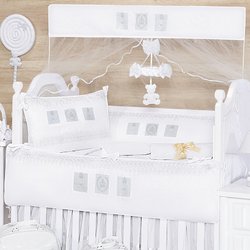 Kit Berço Realeza Branco 100% Algodão 8 peças Kit Berço Realeza Branco 100% Algodão 8 peças