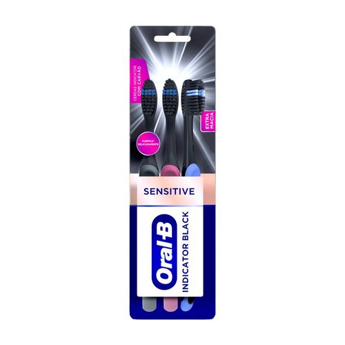 ESC DENTAL ORAL B INDICA BLACK 3UN SENSI C/CARVAO ESC DENTAL ORAL B INDICA BLACK 3UN SENSI C/CARVAO