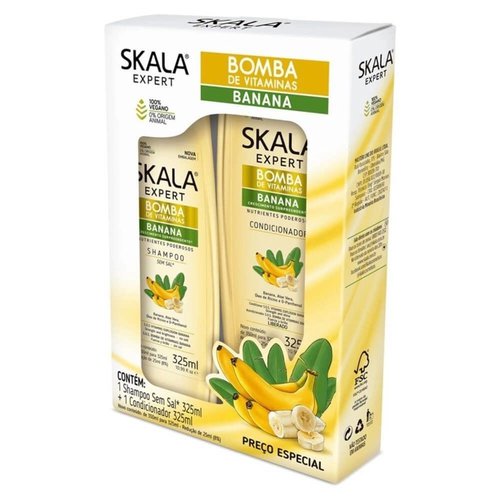 KIT SHAMPOO + CONDICIONADOR SKALA 325+325ML BOMBA BANANA KIT SHAMPOO + CONDICIONADOR SKALA 325+325ML BOMBA BANANA