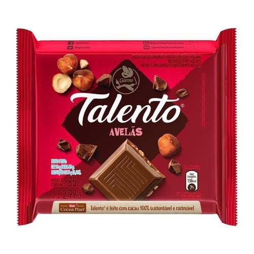 CHOCOLATE TALENTO 85G AVELAS CHOCOLATE TALENTO 85G AVELAS