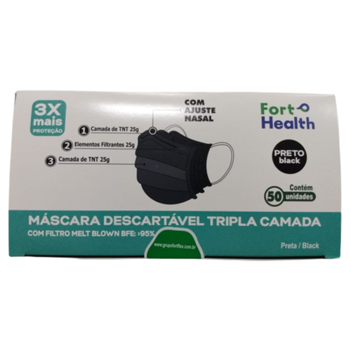 MASCARA DESCARTAVEL FORT HEALTH TRIPLA CAMADA PRETA 50UN MASCARA DESCARTAVEL FORT HEALTH TRIPLA CAMADA PRETA 50UN