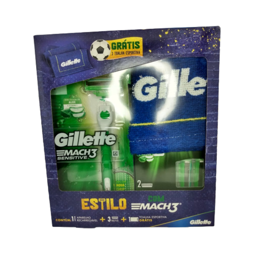 BARBEADOR GILLETTE MACH 3 SENSITIVE +3 REFIS +GRATIS TOALHA ESPORTIVA BARBEADOR GILLETTE MACH 3 SENSITIVE +3 REFIS +GRATIS TOALHA ESPORTIVA